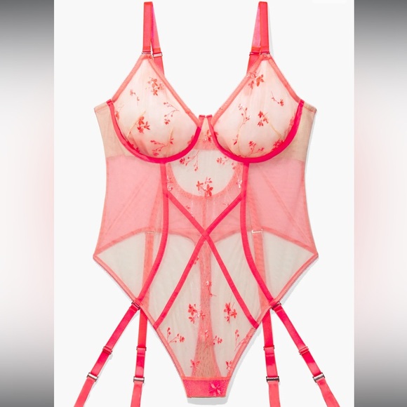 NWT Foiled Sprigs Embroidered Teddy by Savage X Fenty in Hot Pink/Red - Picture 6 of 10